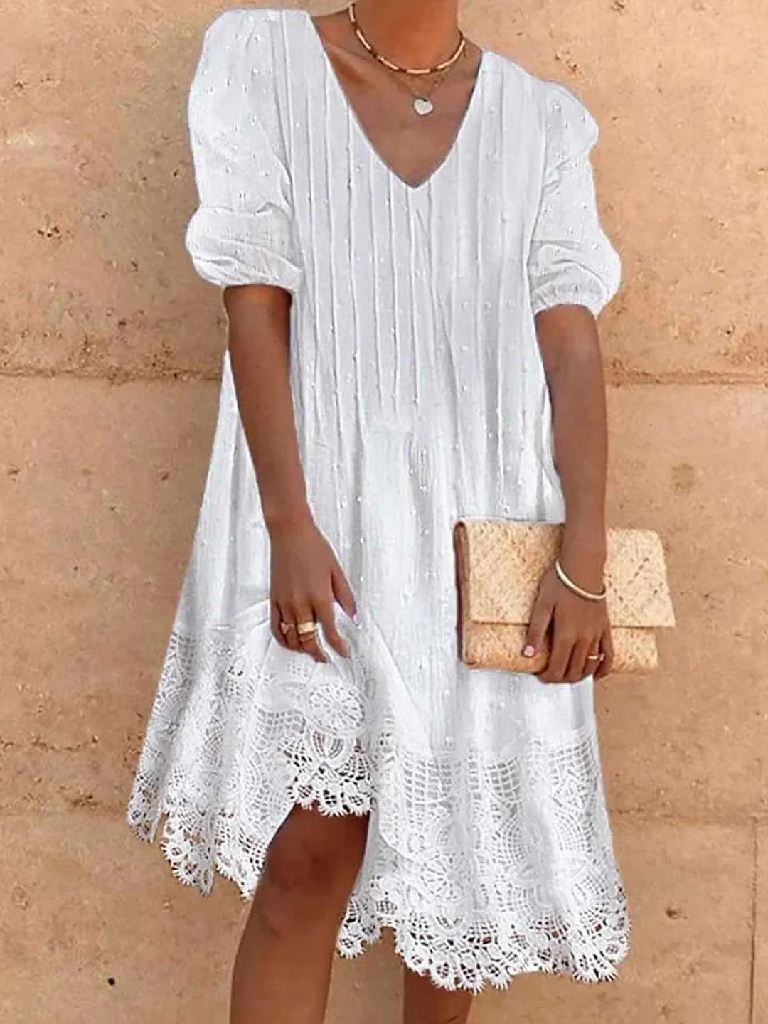 Women's Casual Cotton Linen Half Sleeve Dress