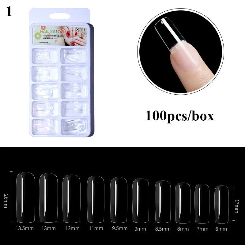 100pcs/box Transparent Seamless Fake Nails Full Coverage False Nail Short T-shaped Water Drop Full Sticker Fake Nail Square