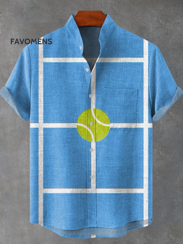 Sports Tennis Art Print Casual 100% Cotton Shirt Multicolor / S