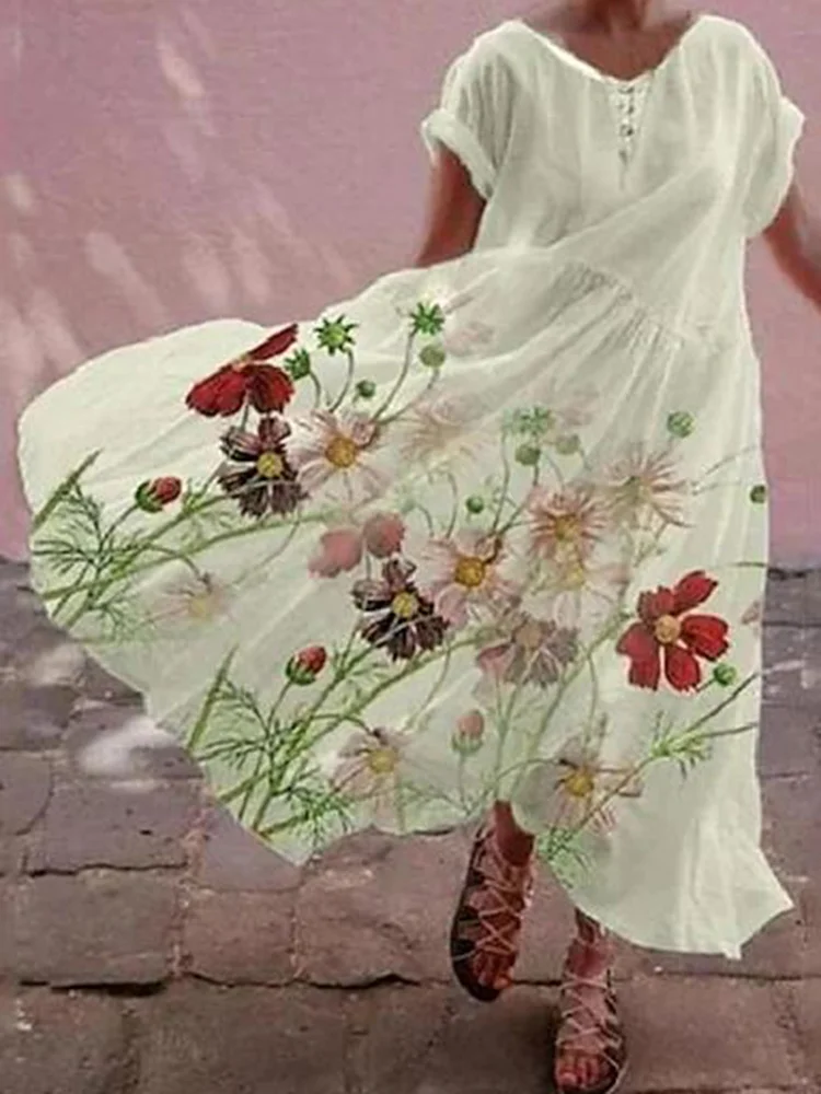 Crew Neck Sleeveless Floral Print Maxi Dress