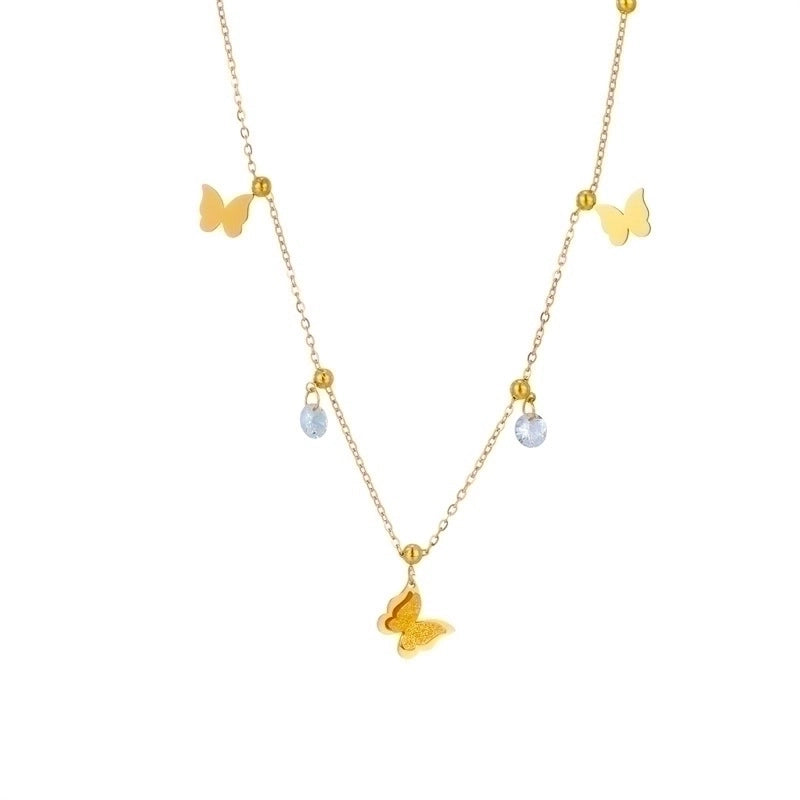 Titanium Steel 18K Gold Plated Elegant Plating Inlay Butterfly Zircon Bracelets Necklace