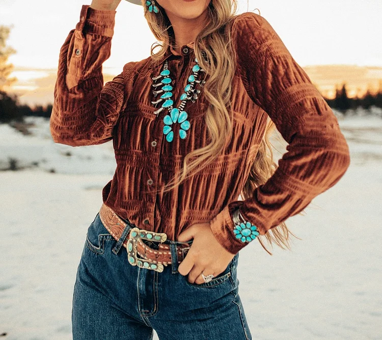 Brown Vintage Western Velvet Shirt
