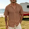 Men's Casual Vacation Striped Short-Sleeve Shirt With Turn-Down Collar by Inlyline