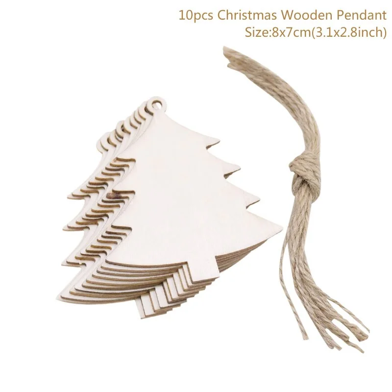 10pcs/lot Wooden Christmas Tree Hanging Ornament Pendants Christmas Decorations For Home Party New Year Navidad Natal Kids Gift
