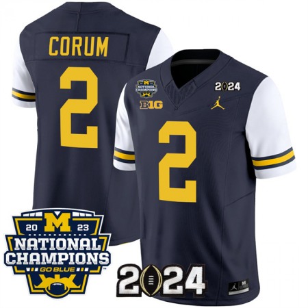 Men's Michigan Wolverines #2 Blake Corum Navy/White 2024 F.U.S.E. With 2023 National Champions Patch Stitched Jersey 2R8N
