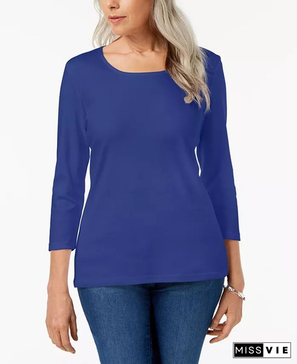 Karen Scott Women's Scoop-Neck Top Blue Size Small