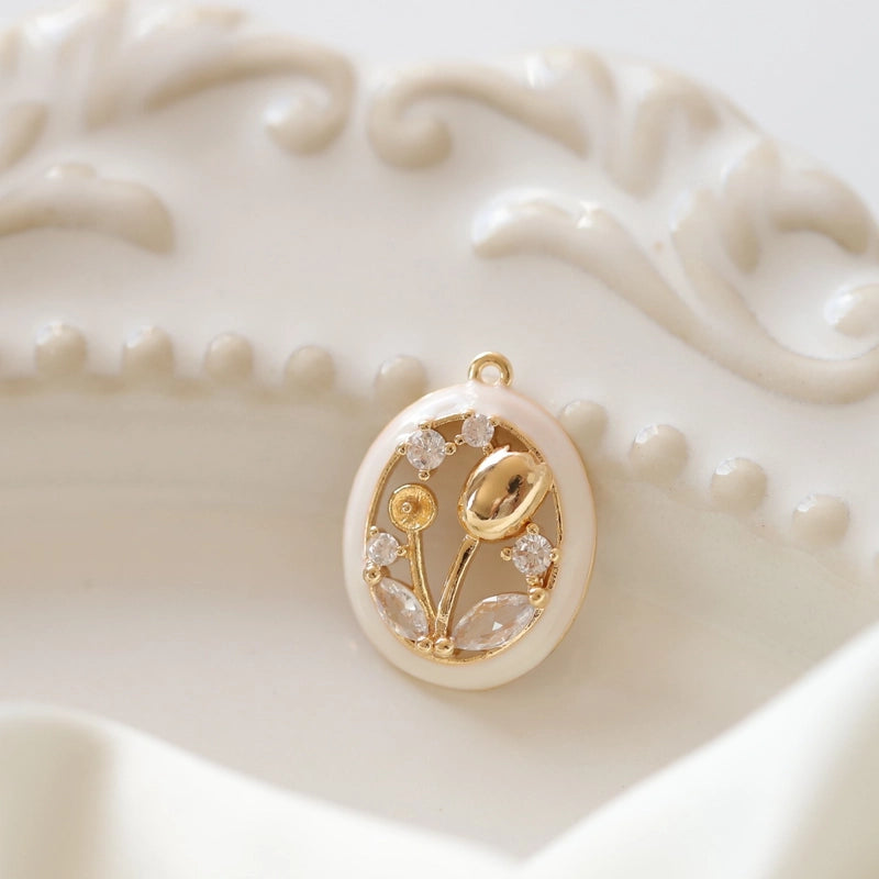 1 Piece 21*16mm Copper Zircon Flower Pendant Jewelry Accessories