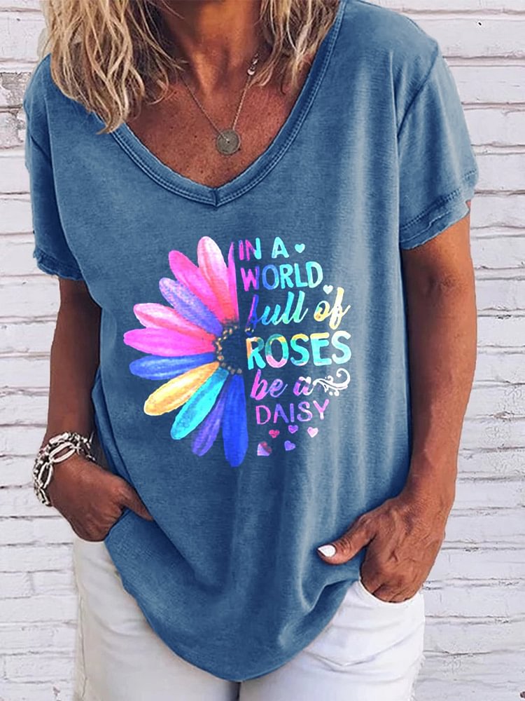 Bestdealfriday Colourful Flower Casual Short Sleeve Woman's T-Shirts Tops