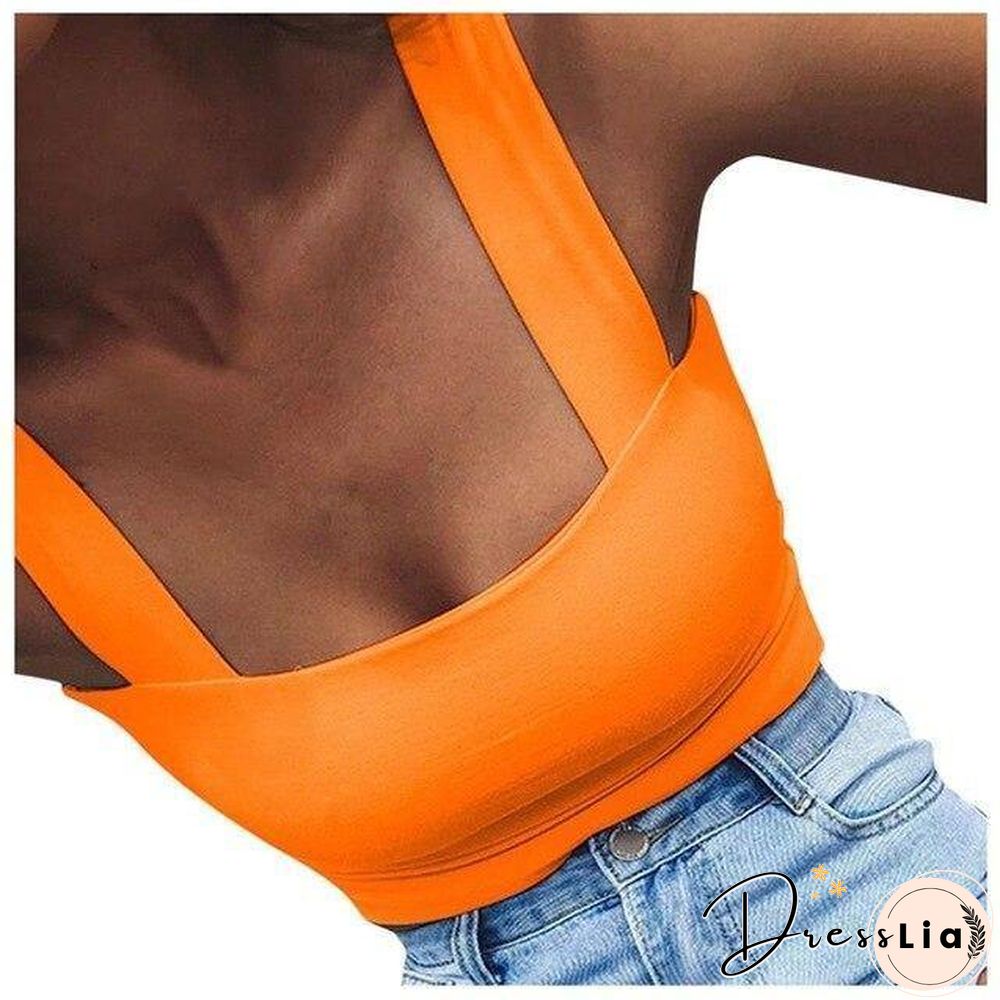 Summer Women Crop Tops Tank Sexy Sleeveless Wide Straps Backless Solid Casual Crop Top Slim Tank Tops Streetwear Short Vest