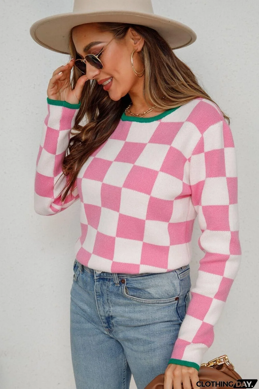 Checkered Round Neck Sweater