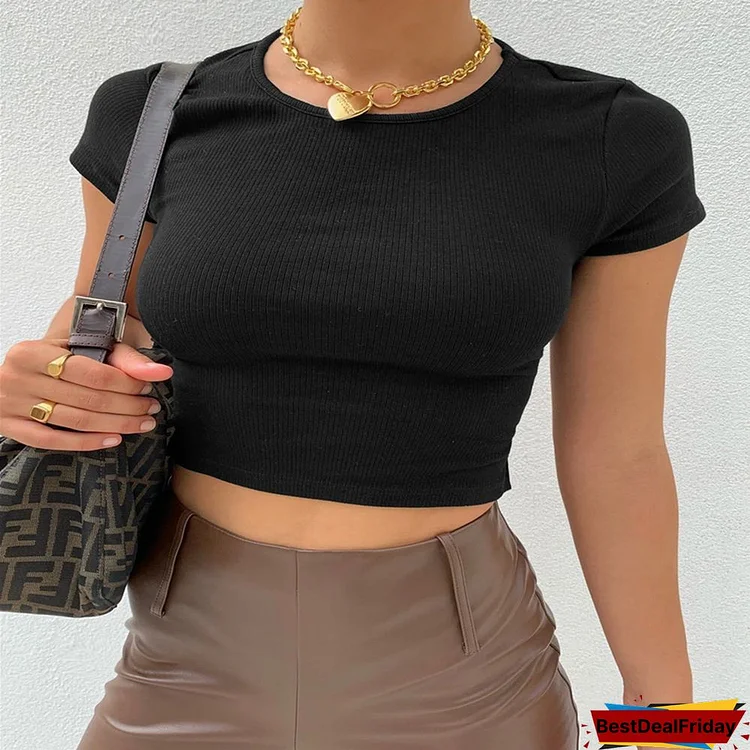 Backless Bandage T Shirt Women Sexy Crop Tops Open Back Tie Back Halter Short Sleeve Casual Summer Female Clothing