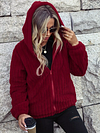  Solid Zip Up Hooded Coat, Casual Long Sleeve Coat For Fall & Winter, Women's Clothing