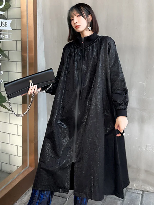 Casual Loose Solid Color Stand Collar Trench Coat