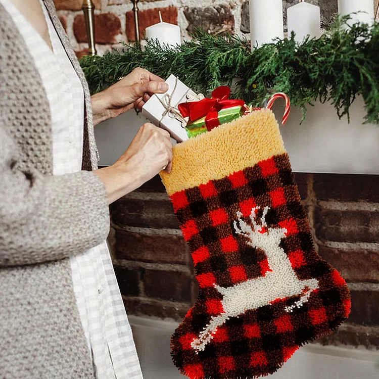 Christmas Deer Socks DIY Latch Hook Kits for Kids Beginner Cute