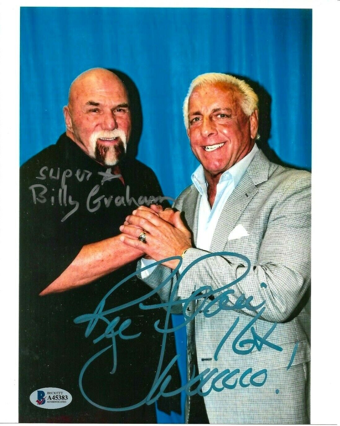 WWE RIC FLAIR AND BILLY GRAHAM HAND SIGNED 8X10 Photo Poster painting WITH BECKETT LOA RARE 1