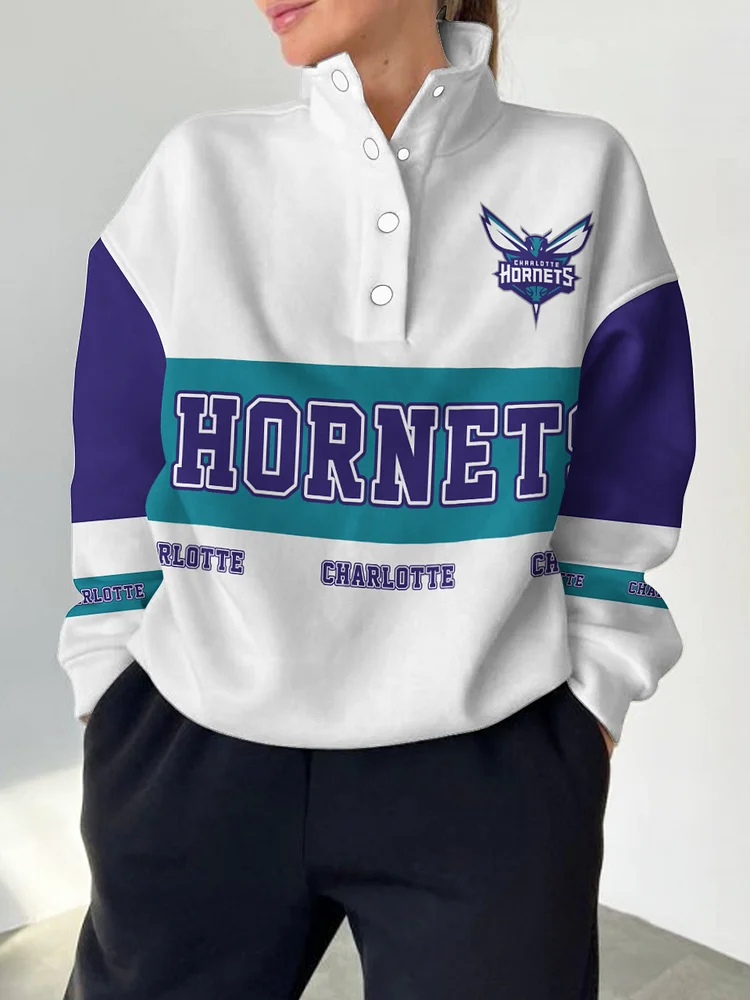 Charlotte Hornets  2025 New Design Casual Snap Mockneck Pullover