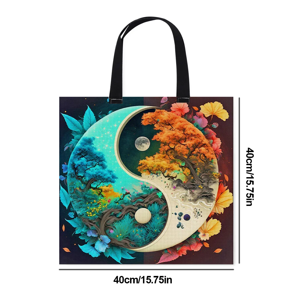 11CT DIY Stamped Cross Stitch Handbag Shopper Bag - Tai Chi Trees(Canvas|40*40CM)