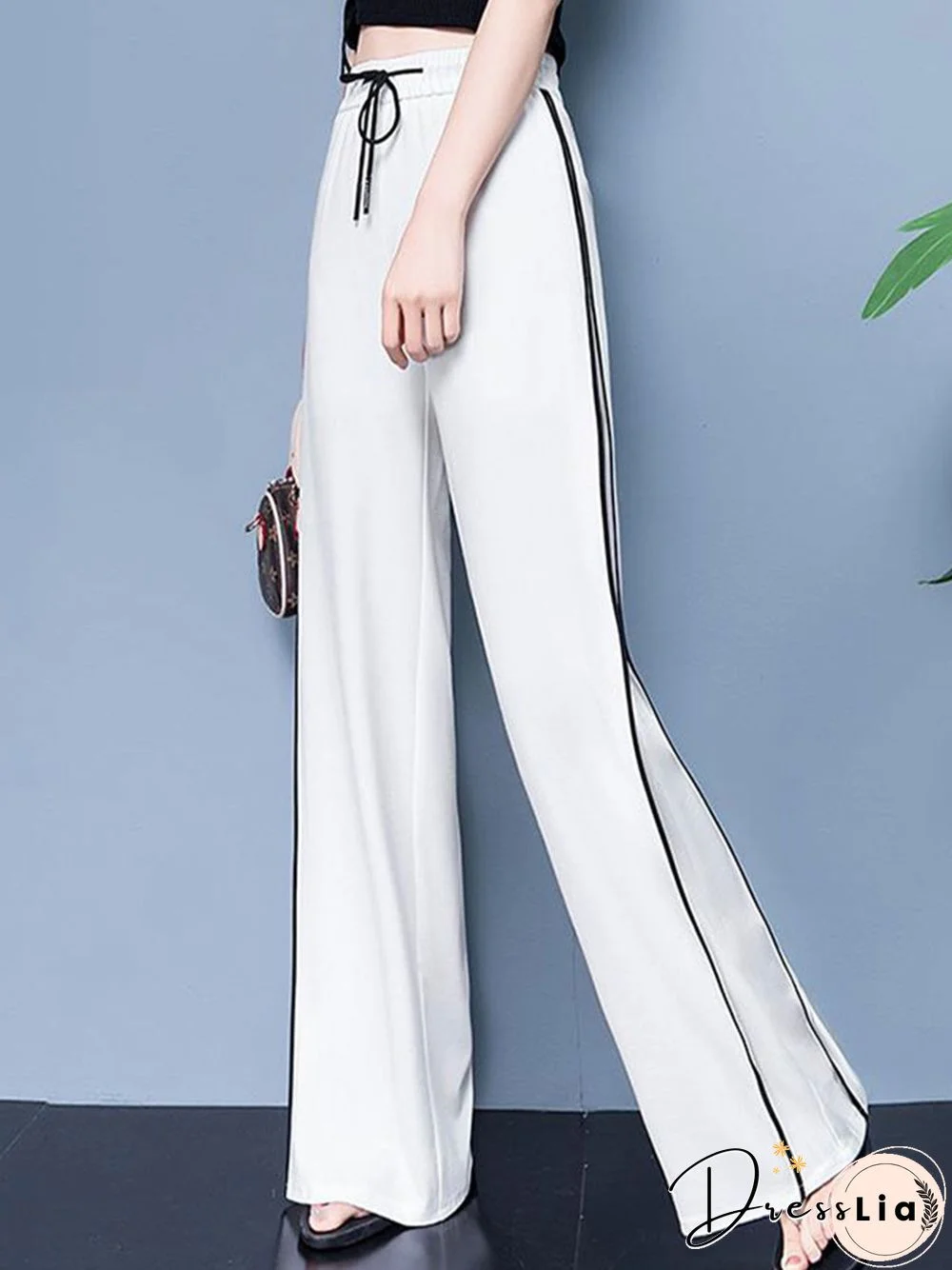 Womens Solid Color Wide-Leg Pants