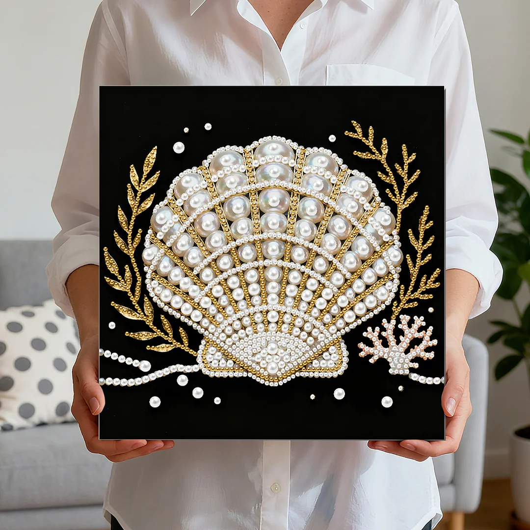 Seashell DIY Pearl Art Diamond Painting Kit for Adult Home Decor 25x25cm With Frame