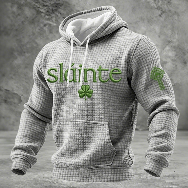 Men's St. Patrick's Day Shamrock Print Waffle Hoodie artswardrobe