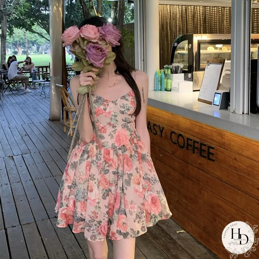 Sleeveless Dress Women Design Floral Sexy Empire A-Line Elegant French Style Summer