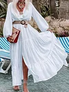 V-Neck Long Sleeve Loose Simple Casual Maxi Dress