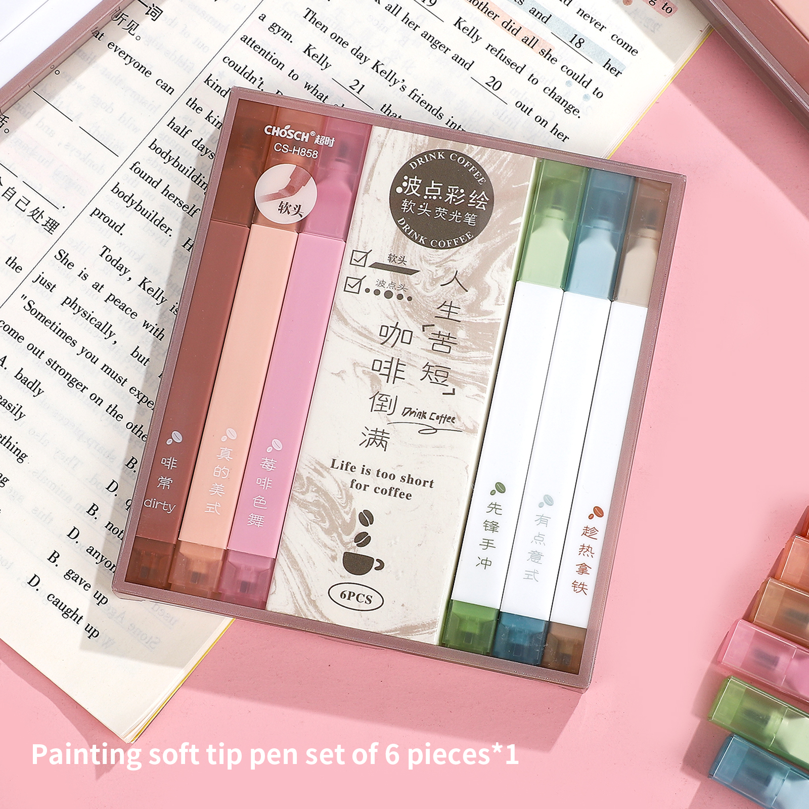 Journalsay 6 Pcs/set Double-ended Polka Dot Painted Soft-head Highlighter Set