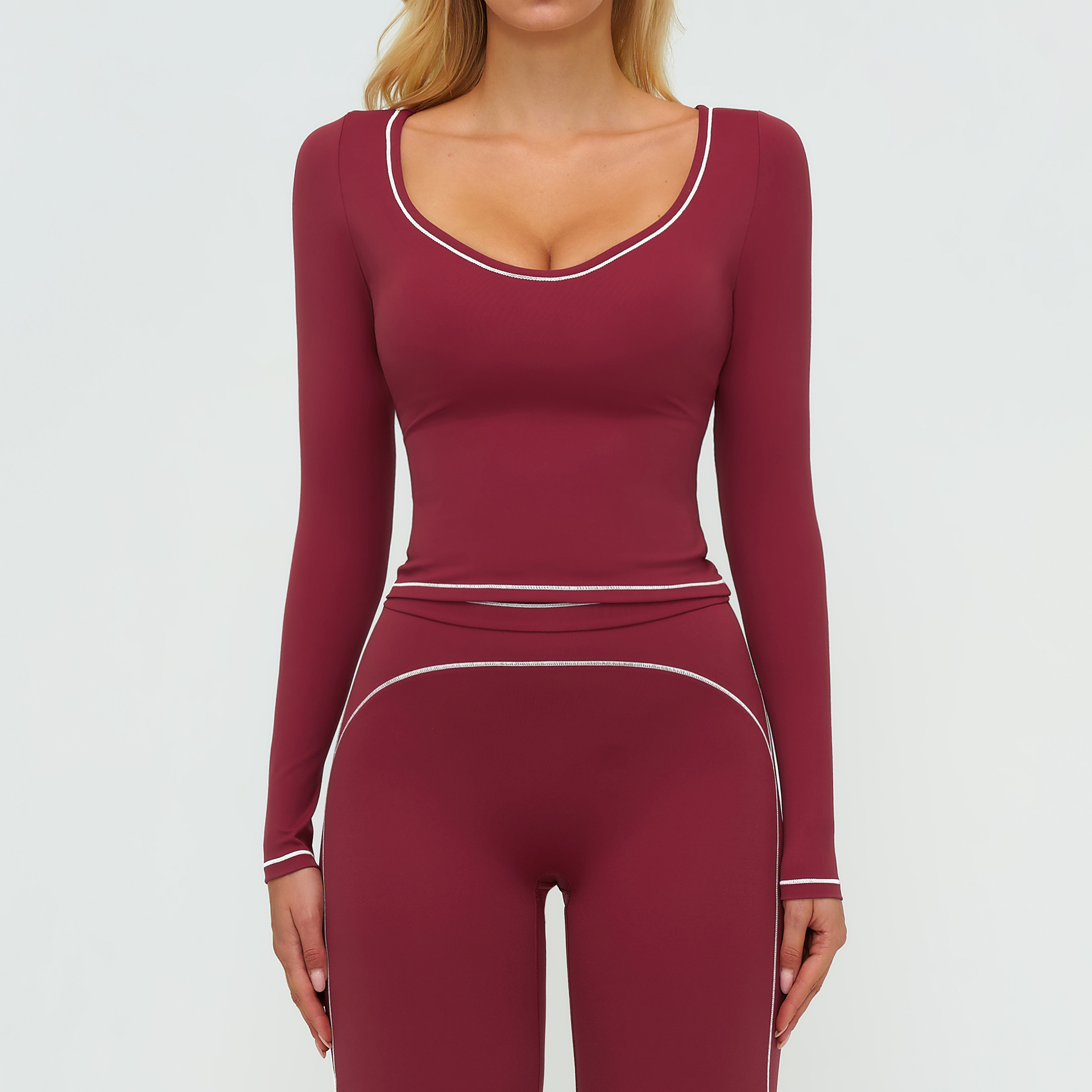 Contrast Trim Scoop Neck Long Sleeve Top - HIGIANNA&reg;