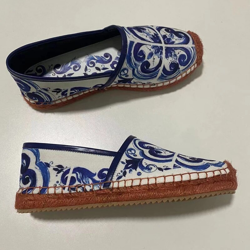 Fisherman Shoes Woman Pointed Toe Grass Knit Lazy Flats Female Loafers