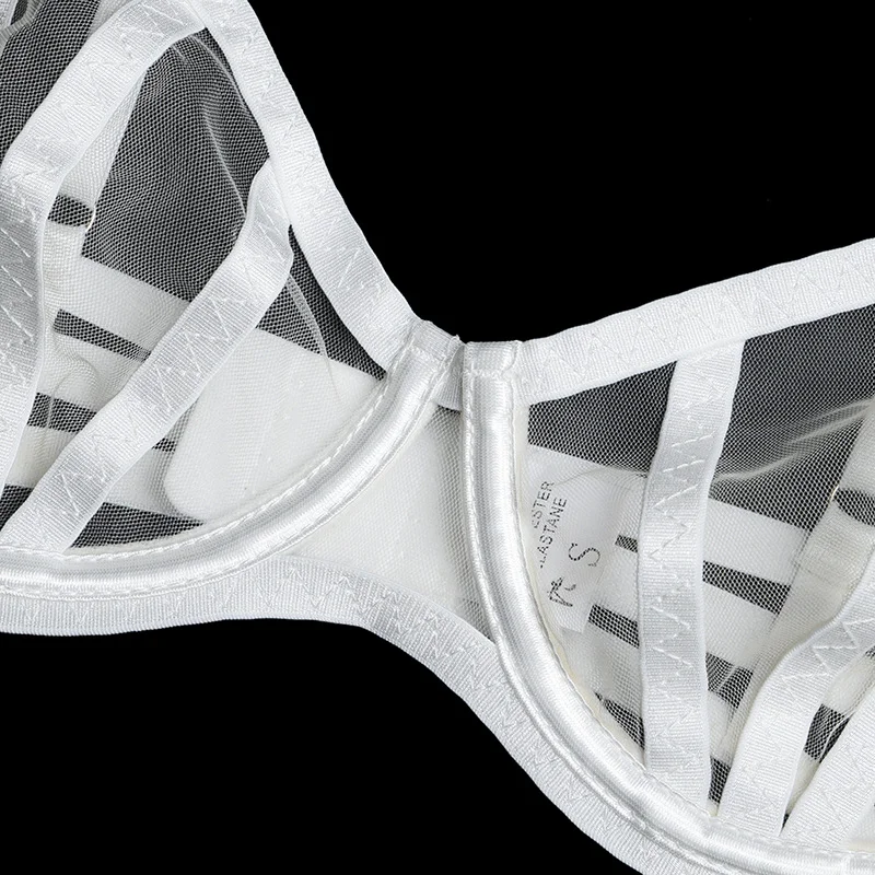 Billionm Three Pieces Underwear See Through Bra and Panties Women Mesh Sheer Intimate White Sissy Lingerie Perspective Lace Lenceria Sexy