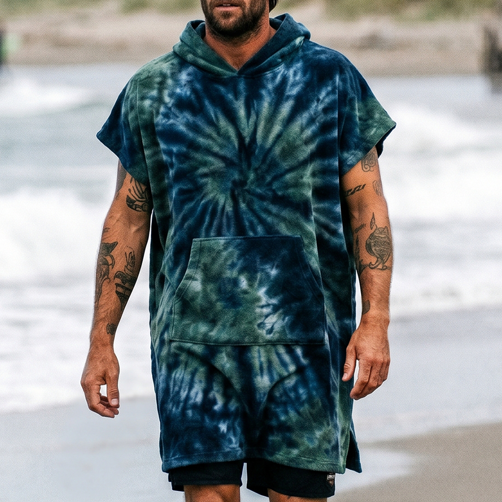 thesupersurf Tie Dye Print Hooded Towel Robe, Soft Cotton Terry Cloth Beach Wrap With Pocket, Lightweight And Quick-Drying For S 