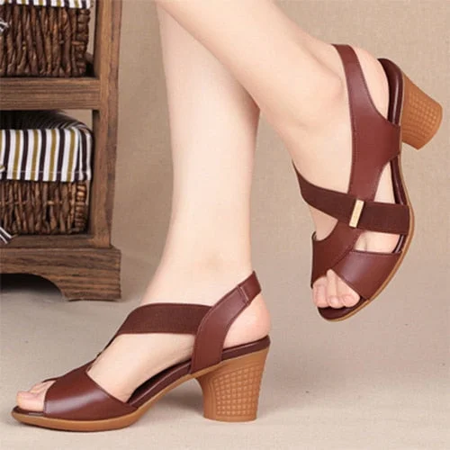 Women Ankle Strap Sandals Peep Toe High Heels 2021 Rome Summer Women's Thick Heel Comfortable Shoes Ladies Fashion PU Footwear 530-1