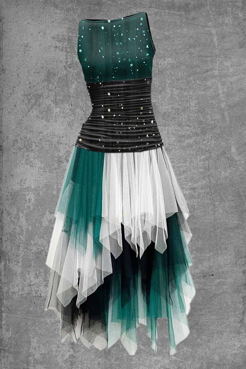Irregular Multi-color Stitching Sleeveless Midi Dress Women
