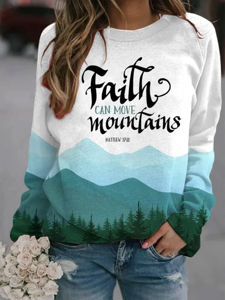 VChics Faith Can Move Mountains Print Casual Sweatshirt