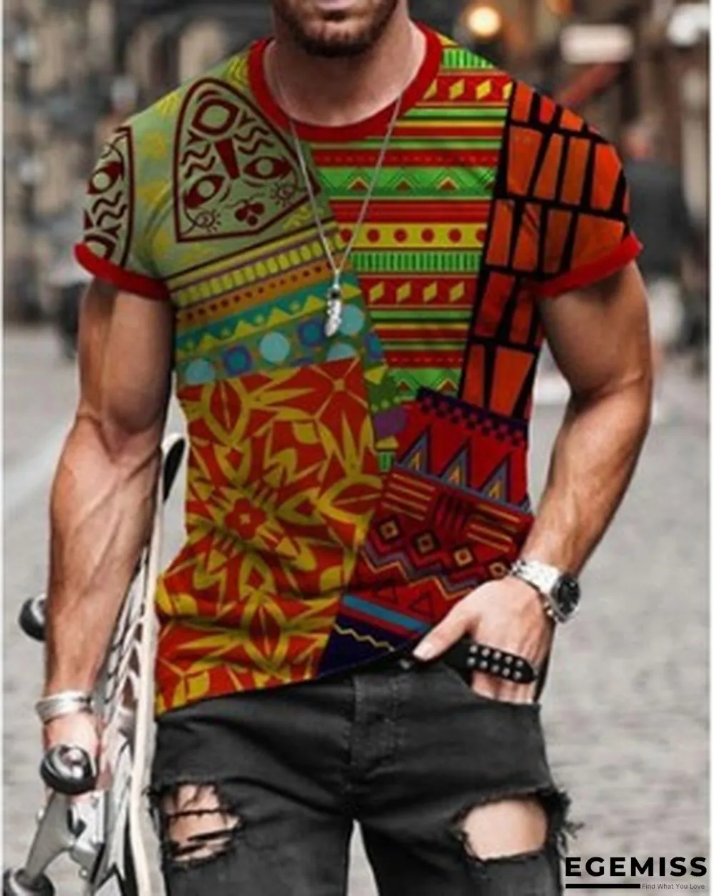 3D Digital Printed Red Hand Men's Casual Loose Short Sleeve T-shirt | EGEMISS