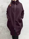 Fashion Solid Color Pocket Zipper Mid-Length Hoodie Jacket&Coat