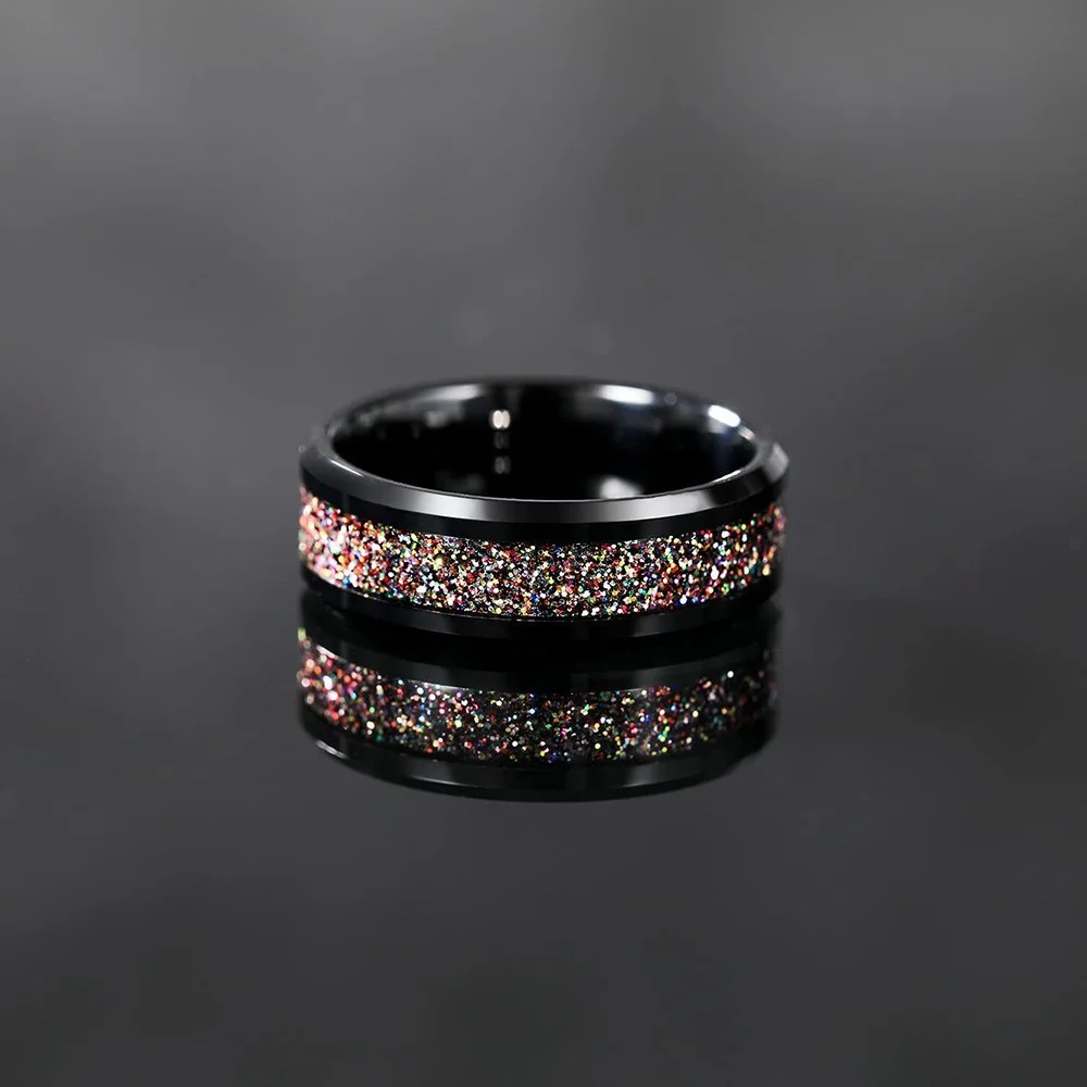 8mm Multiple Colors Sandstone Inlay Tungsten Carbide Men's Wedding Bands