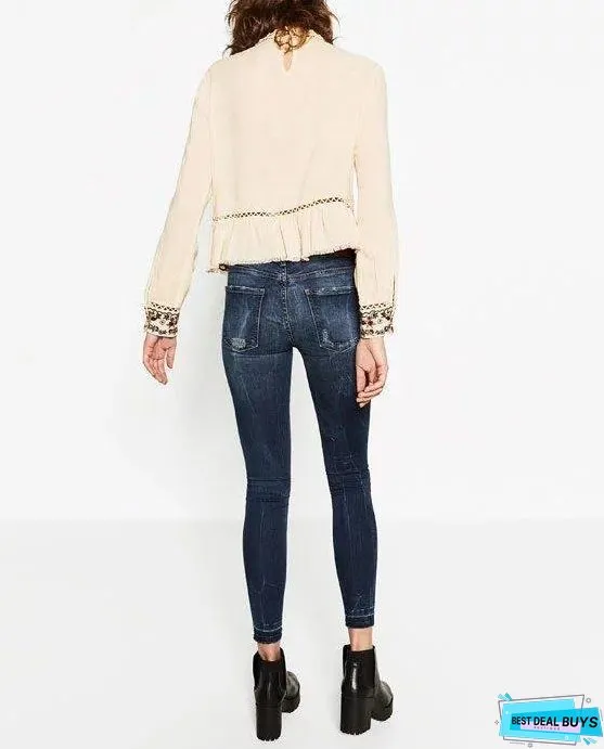 Embroidery Long Sleeve Casual T Shirt Blouse