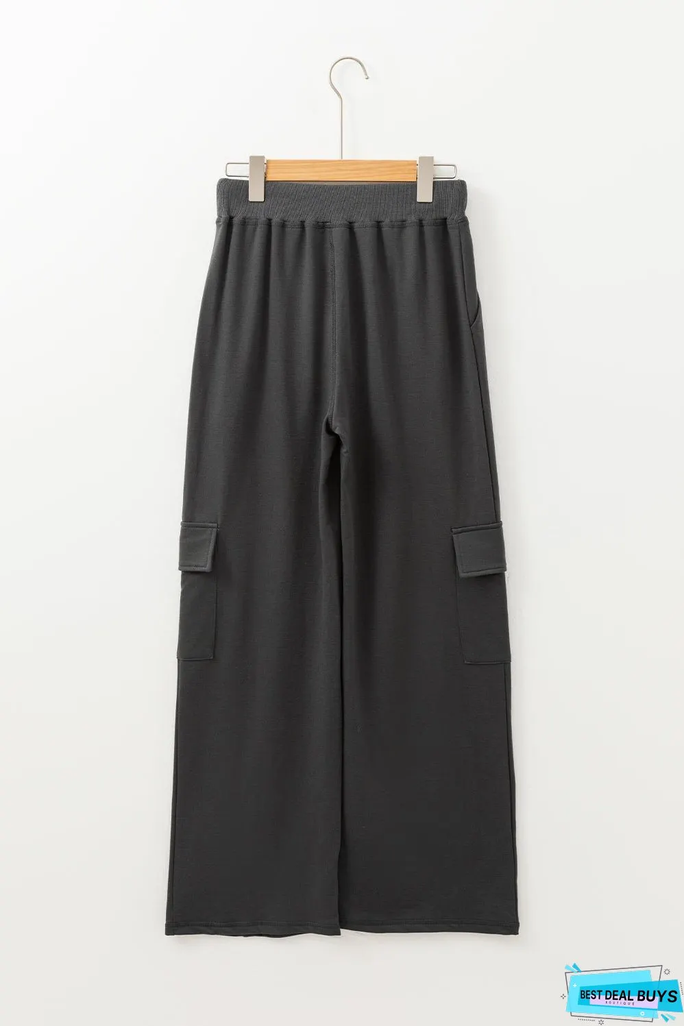 Carbon Grey Cargo Pockets Drawstring Sweatpants
