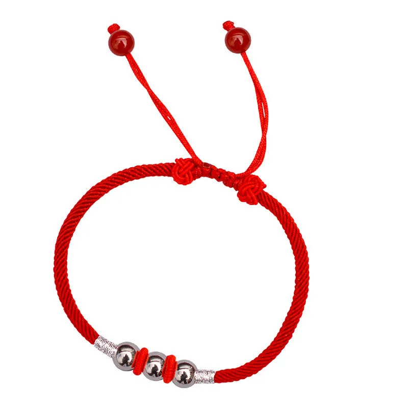 925 Sterling Silver Lucky Bead Protection Red String Bracelet