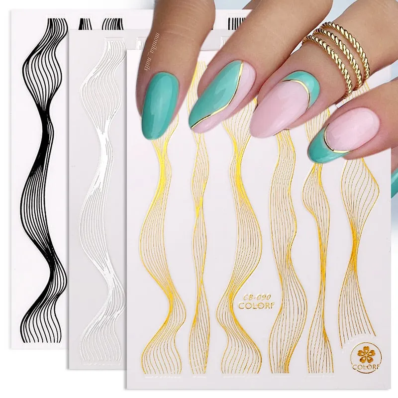 1PC Gold Sliver Striping Tape 3D Nail Stickers Geometry Lines Slider For Nails Gel Polish Decals For Manicures DIY Decoration-Nail Inspo