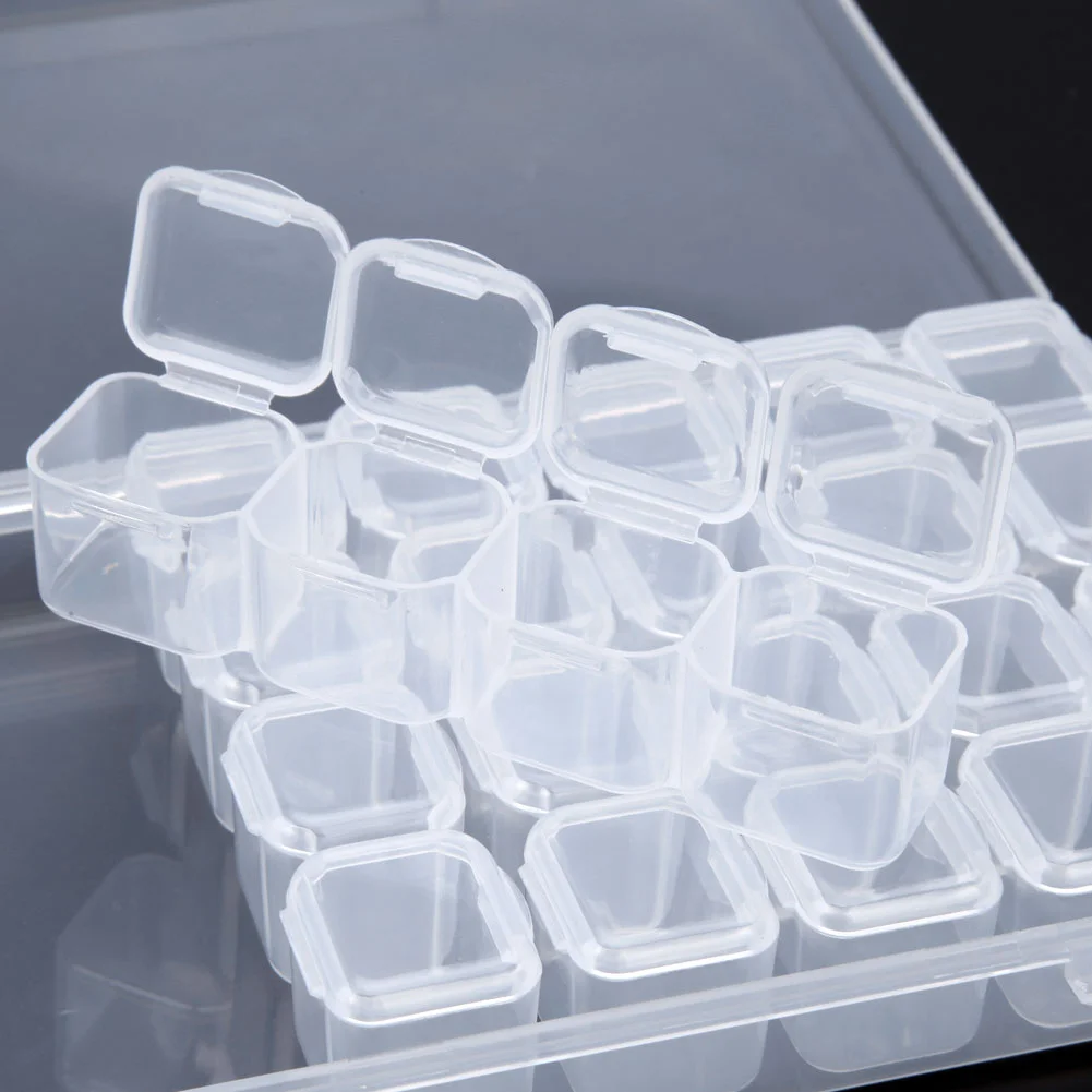 28 Grids Plastic Storage Box Nail Rhinestone Jewelry Display Case(Clear)