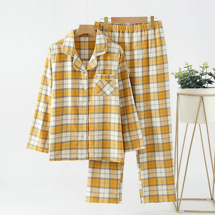 Classic Lattice Cotton Lapel Nightwear Set Radinnoo.com