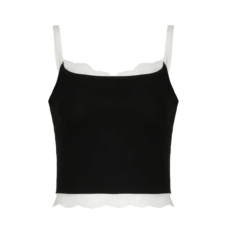 Ueong Lace Lace Fashion Design Sense With A Small Sling Top Girl 2024 Hot Girls Sexy Knitted Vest