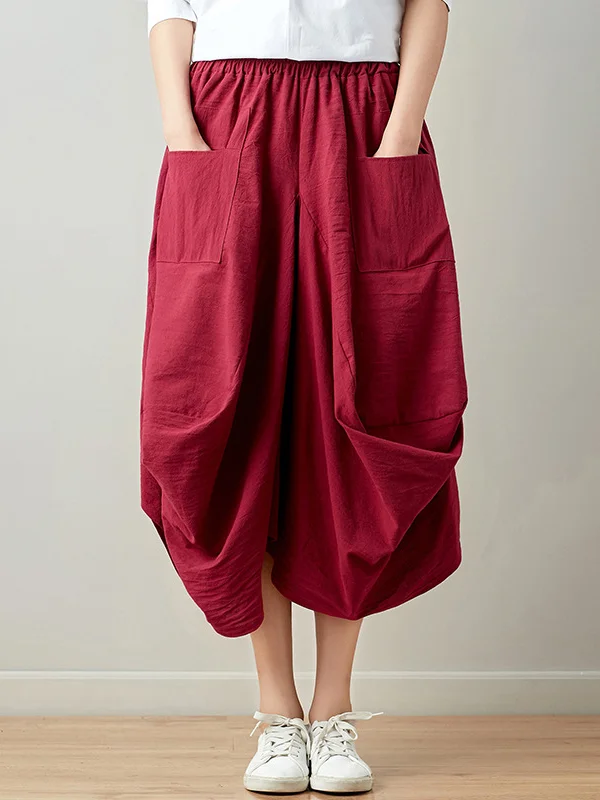 Women's Solid Color Cotton And Linen Loose Skirt