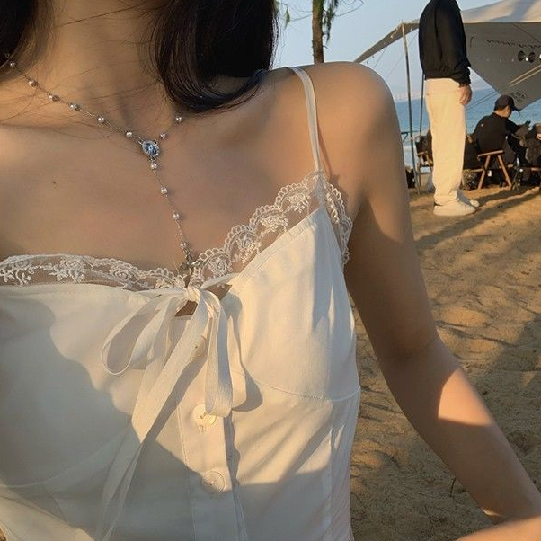 Camis Women Pure Fairy Summer Crops Lace Girlish Beachwear Spaghetti Tops Leisure Korean Style Stylish Hot Sale White Female Ins - Life is Beautiful for You - SheChoic