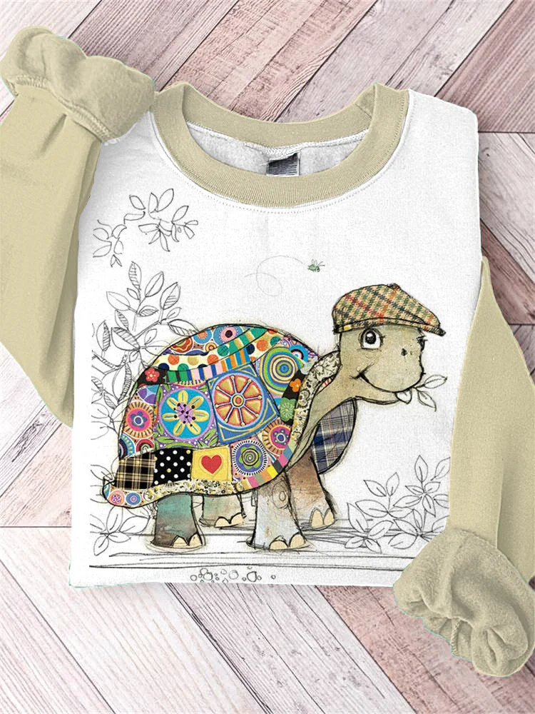 Funny Sea Turtle Print Casual Retro Sweatshirt