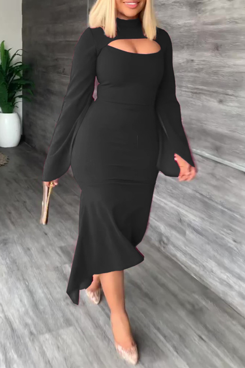 Sexy Solid Patchwork O Neck Trumpet Mermaid Dresses
