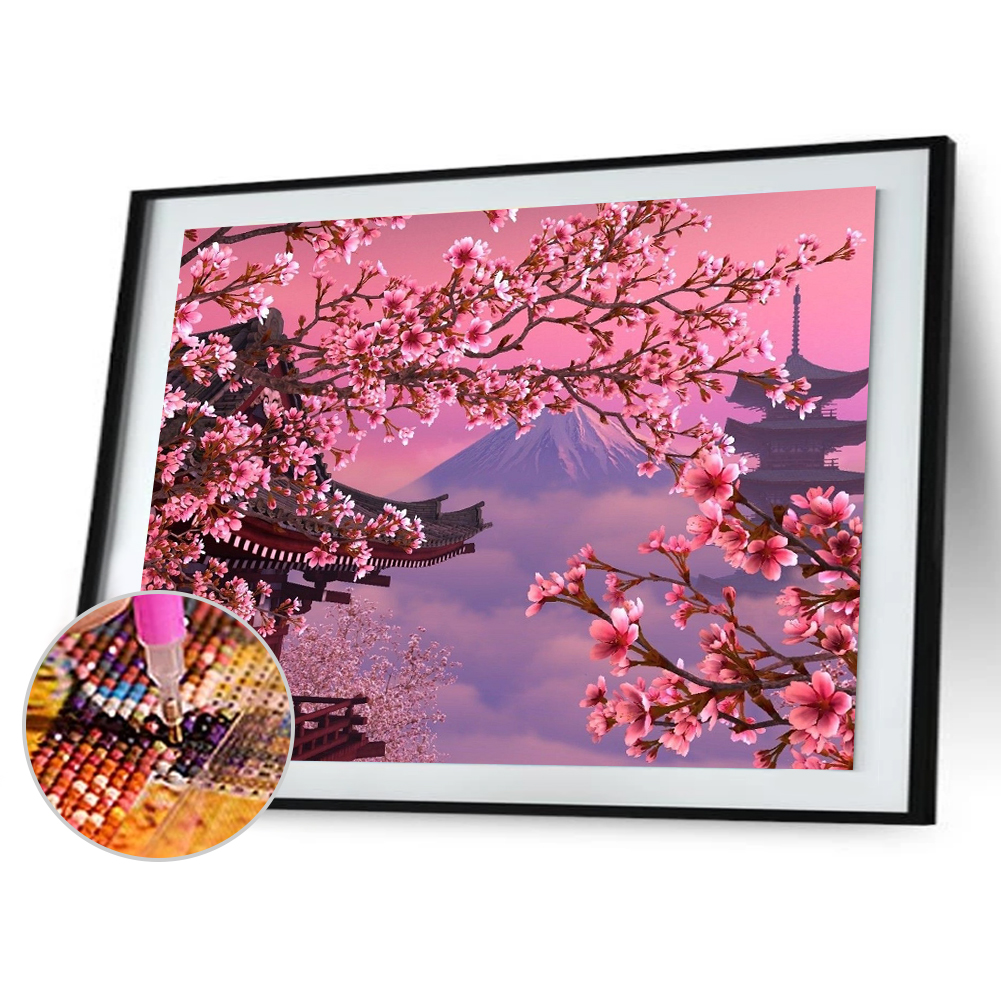 

(Multi-Size) Mount Fuji Peach Blossom View - Round/Square Drill Diamond Painting - 40*30CM, Square diamond, 501 Original