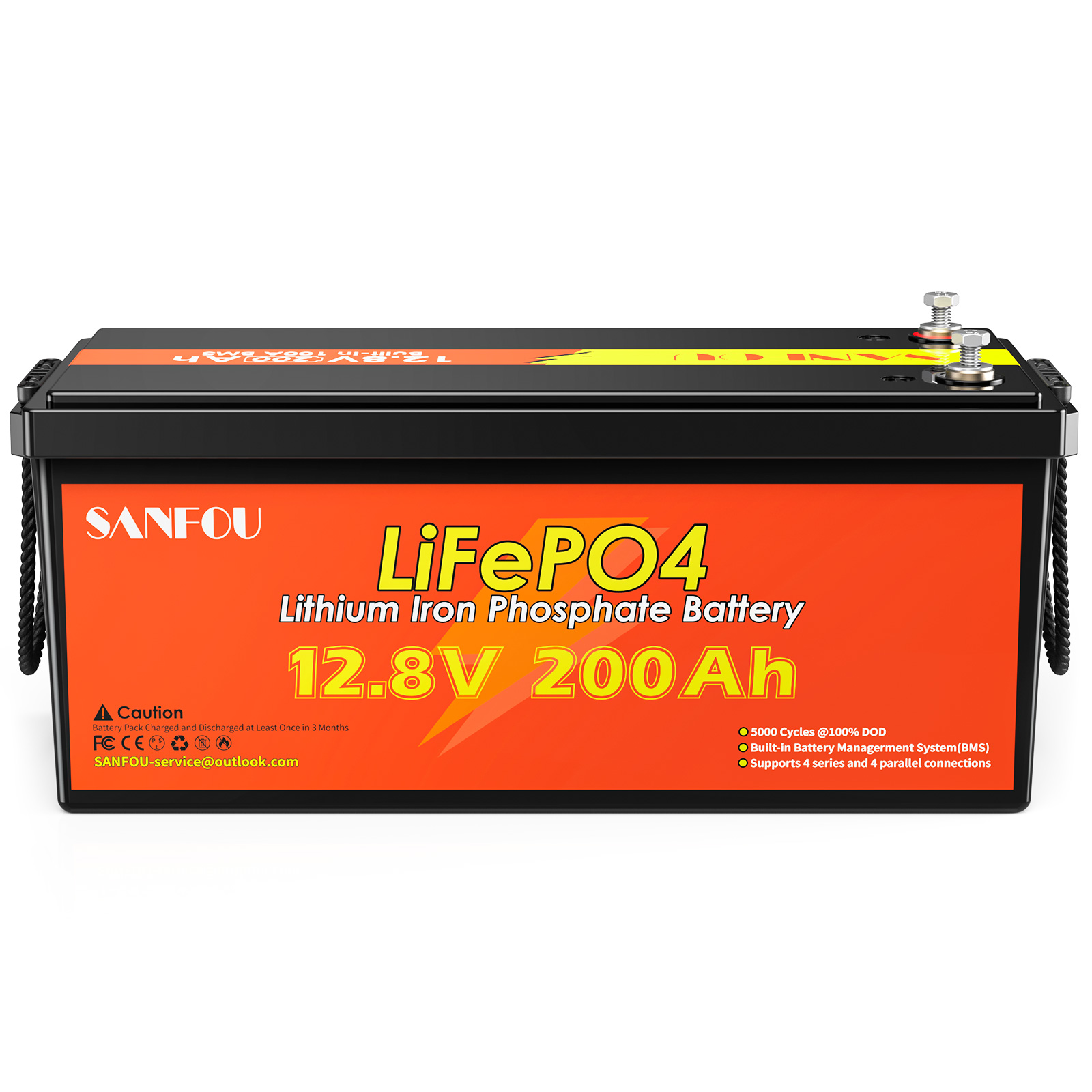 SANFOU - Batería LiFePo4 de 12.8 V 100 Ah, batería de litio en BMS de 100  A, batería de más de 5000 ciclos Deey, para caravana, viaje, campamento